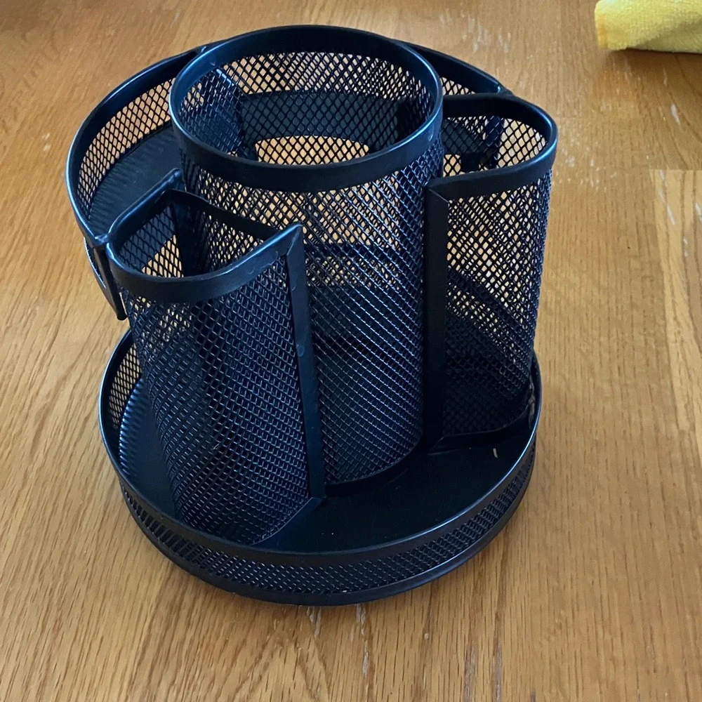 Black Mesh Rotating Desk Organizer